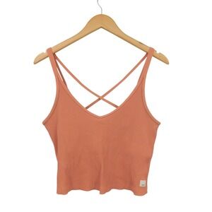 Vuori Women Rib Crop Tank Terracotta Orange Strappy Back Yoga Top VW189 Size L
